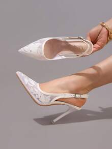 Chaussures à talons hauts blanches à la mode, ornées de dentelle et de broderie. Sandales à talons aiguilles sexy à bout pointu pour soirée, mariage, danse. Chaussures d'été, cadeau pour la fête des mères - Blanc - Voir 6