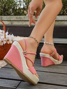 Giày cao gót đế xuồng màu đen da lộn thanh lịch dành cho nữ | Quai ngang mắt cá chân, da lộn thoáng khí, phù hợp mọi mùa, thiết kế mũi vuông độc đáo, giày mule đế dày thời trang - Hồng - Xem 7