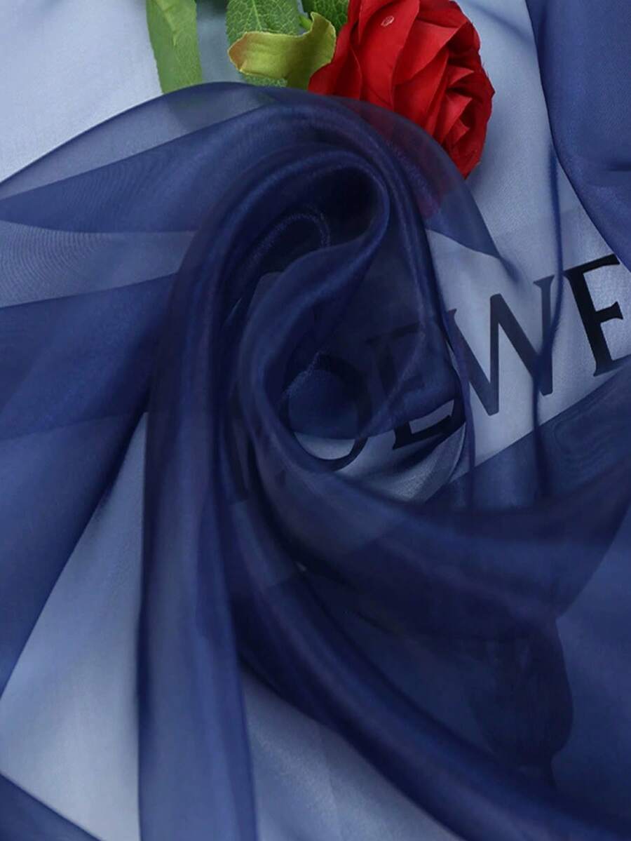 1pc Solid Color Transparent Hard Tulle, Crystal Shiny Organza Soft Fabric, Suitable For Bridal Gown, Wedding Decor, Arch Backdrop, DIY Crafts - Navy - View 1
