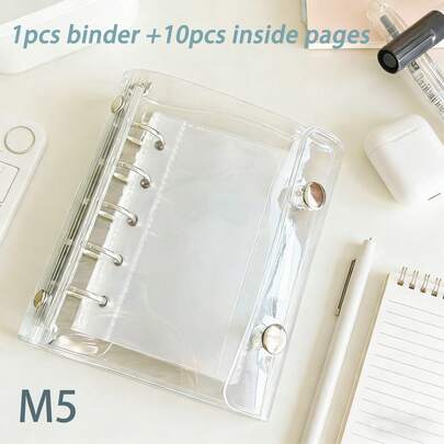 1 Bộ bìa đựng tài liệu M5 dạng rời, album ảnh, bìa đựng tài liệu trong suốt dễ thương, sổ tay bìa mềm bằng da trong suốt, có thể dùng để đựng ảnh, đồ trang trí nhỏ, tiền giấy, tiền xu, v.v. Sổ tay di động, sổ tay học sinh đa năng tối giản, nhật ký, sổ kế toán, phù hợp cho người yêu thích văn phòng phẩm, người sưu tập thẻ, học sinh, văn phòng tại nhà, lớp học, studio, mùa tựu trường.