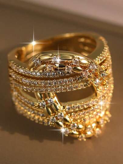 1 pieza Anillo grande hueco personalizado con universo, lleno de circonita cúbica, anillo de mujer creativo como regalo para el Día de la Madre, aniversario, graduación, festivales de música, decoración de cobre