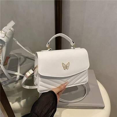 Elegant Embroidered Butterfly Handbag, Minimalist Square Commuter Bag, Handheld & Crossbody Design, Suitable For Commuting, Dating, Shopping