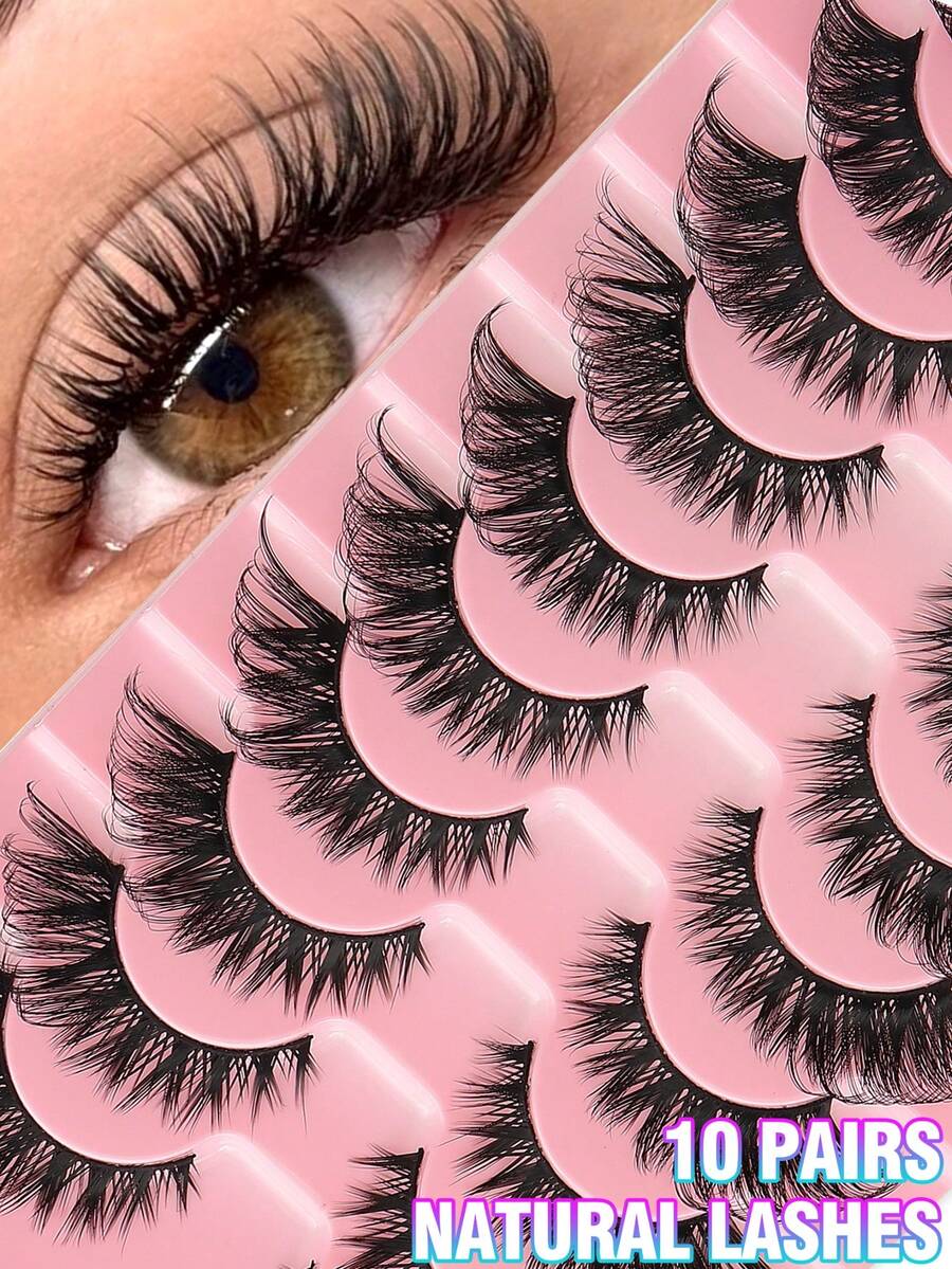 10对俄罗斯仿貂毛假睫毛，D卷蓬松假睫毛，浓密卷翘假睫毛，睫毛嫁接，化妆假睫毛 - 黑色 - 查看 1