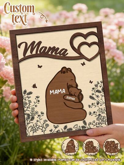 Placa de madera personalizada Letrero de familia Mamá Oso con hasta 11 nombres Regalo conmemorativo del Día de la Madre para mamá, abuela Decoración de escritorio de madera Diseño de abrazo de oso Placa de recuerdo del nombre de la familia Arte de madera con flores Exhibición del hogar Texto personalizado Regalo de celebración, Placa personalizada Mamá Oso, Letrero de nombre de familia de madera, Decoración de escritorio Día de la Madre, Placa de recuerdo Abrazo de oso, Regalo conmemorativo de la familia con nombres personalizados, Regalo para mamá, Regalo para abuela, Regalo conmemorativo de la familia, Regalo del Día de la Madre