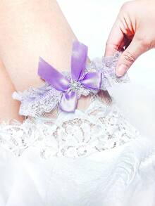 Womens Lace Bridal Garters For Bride Wedding Garter Belt Leg Garter - 紫色 - 查看 4