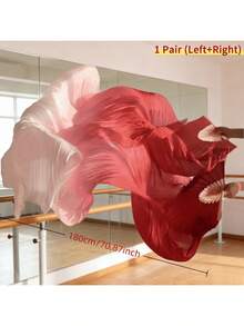1 Cặp (Trái + Phải) Quạt xếp giả lụa dùng cho múa bụng, quạt dài 1.2m/1.5m/1.8m với nan tre và ren, quạt biểu diễn múa bụng thủ công. - Độ dốc màu đỏ - Xem 12