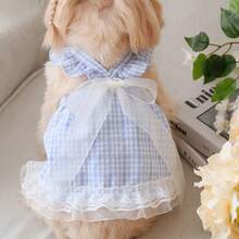 Charming Fairy-Tale Style Lace Bow Plaid Pet Dress - Perfect For Home Gatherings And Outings, Hand Wash Only, Suitable For Small And Medium-Sized Dogs - 粉紅色 - 查看 2
