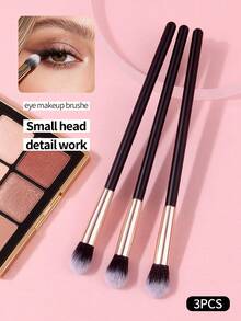 3pcs Soft Eyeshadow Brush Set, Eyeshadow Blending Brush, Highlighter Brush, Small Detailed Makeup Brushes, Professional Makeup Artist & Beginner Makeup Tools - Black - View 2