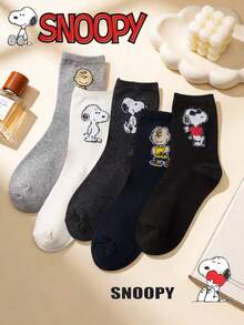 SNOOPY 5/1 Đôi tất cổ trung hoạt hình, tất thể thao mềm mại thoải mái, tất cổ trung bốn mùa, tất thể thao thường ngày cho cặp đôi, quà tặng cho bé gái - Nhiều màu - Xem 5