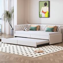 Ausziehbares Schlafsofa 90x200 cm, Tagesbett Ausziehbar Polster Schlafcouch Ausziehbett mit Lattenrost Multifunktionsbett Funktionsbett Daybed für Wohnzimmer Schlafzimmer, ohne Matratze - Beige-C - Übersicht 7