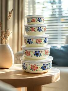 5pcs Multi-Color Enamel Sealed Container Set, Capacity 10/12/14/16/18, Food Storage Bowls For Fruits & Vegetables, Round Lid Containers, Reusable Lunch Boxes, Stylish Enamel Soup/Salad Bowls, Suitable For School, Camping, Picnic, Office - Multicolor Fresh-keeping Bowl - View 22