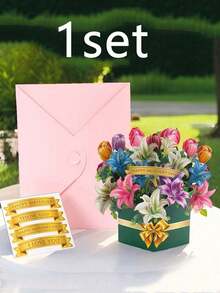 1 Set Handmade 3D Mother's Day Card - 1 "Happy Mother's Day" Card With Lily Flower Pattern, Includes Envelope And Blank Note Card. Ideal DIY Gift For Mother's Day, Birthday, Anniversary, Holiday Greetings And Other Special Occasions. - One Size Fits All - View 7