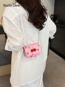Cute Cherry Print Mini Bag, New Overseas Summer Sweet Mini Lipstick Bag, Four Colours Available,Chain Crossbody Earphone Bag, Shoulder Bag, Fashionable Korean Style Crossbody Bag,Gifts For Meetings, Birthday Presents, Suitable For Both Everyday Life And Holiday Travel - Nhiều màu - Xem 2