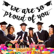 1 Set 2026 Graduation Banners Party Decorations, Black Glitter We Are So Proud Of You Graduation Banners Garland For Congratulation Graduations Party Supplies, School, Home, Car Decorations - 9pcs - View 2