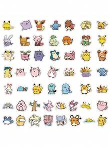 pokemon 100张贴纸 - 防水乙烯基材质，可爱卡通图案，适用于儿童笔记本电脑、水瓶、剪贴簿等。 - 彩色 - 查看 4