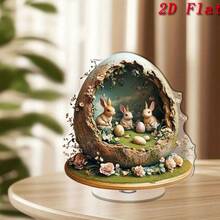 2D/平面波西米亚风格装饰蛋壳小屋，内含兔子一家 - 亚克力材质，桌面摆件，无需用电，适合情人节、复活节、圣诞节等节日。 - 彩色 - 查看 16