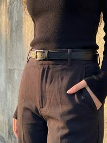 Women's Set Of Belts With Metallic Roller Buckle In Minimalist Faux Leather - Negro y café - Ver 7