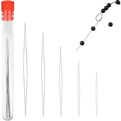 Aguja de cuentas, agujas de coser de acero inoxidable de 5 tamaños, agujas de cuentas de ojo grande, aguja de bordado y cuentas plegable, para manualidades y joyería