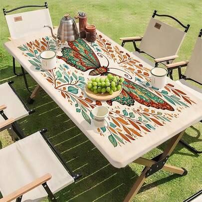 1 件波西米亚风弹力桌布，适用于长方形桌子，可水洗，适用于野餐、露营、婚礼、生日派对、居家、厨房、餐厅、室内/室外等场合。