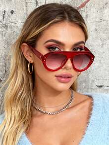 1 chiếc kính thời trang hình oval, kính mắt cóc, màu đỏ cổ điển, cá tính, đa năng dành cho nữ, phù hợp để đeo hàng ngày, chụp ảnh đường phố, du lịch nghỉ dưỡng, phối đồ mùa thu/đông, quà tặng ngày lễ. - Đỏ - Xem 6