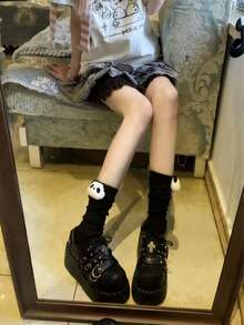 1 Pair White Regular Socks, Panda JK Doll 3D Printed Mid-Calf Socks, Black & White Cartoon Mid-Calf Socks, Cute Japanese Style Versatile Leg Warmers Socks, Ideal Gift For Valentine's Day, Back To School Season, And Other Holidays - Multicolor - View 11