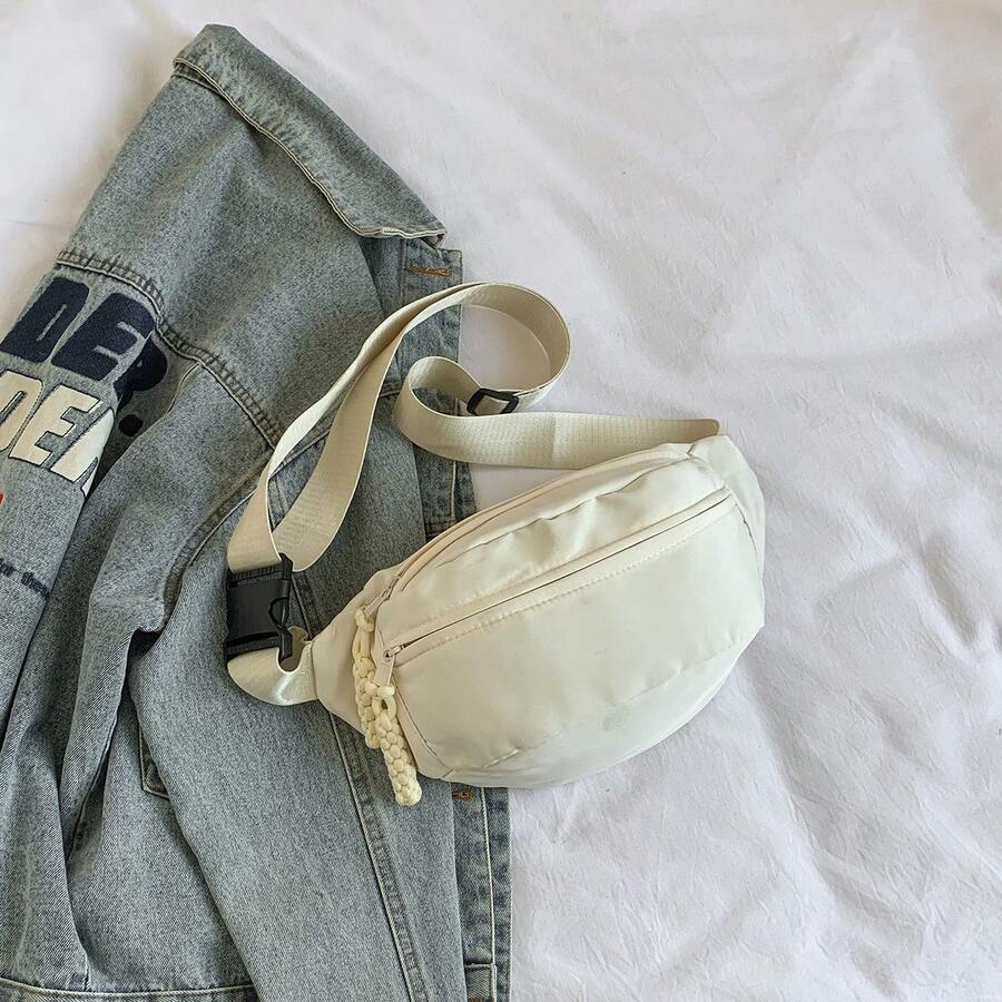 Bolso de pecho de nailon minimalista y versátil, nueva riñonera casual cruzada, bolso bandolera pequeño y ligero para el transporte diario para mujeres - Blanco - Ver 1