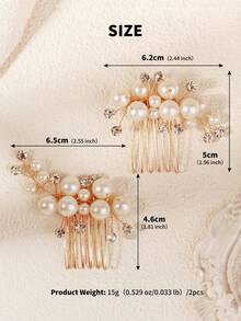 2件套迷你珍珠水晶发梳，优雅金色婚礼发夹，新娘伴娘花童小巧头饰 - 金色 - 查看 11