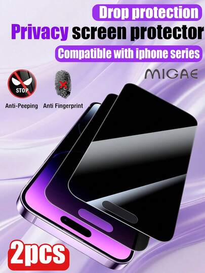 MIGAE 2 piezas de protector de pantalla de vidrio templado para privacidad, fabricado con material de vidrio templado, alta dureza anti-colisión y anti-arañazos, irrompible, imagen clara, ajuste perfecto para iPhone 17 Pro Max/17 Pro/17 Air/17/16 Pro Max/16 Pro/16 Plus/16/15 Pro Max/15 Pro/15 Plus/15/14 PRO MAX/13/12 y otros modelos, protege tu privacidad y .