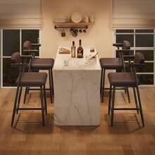 Barstools - พนักพิงหนังสีน้ำตาล - ชุด 4 ชิ้น - ดู 6