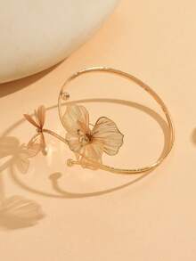 1pc Fashionable & Elegant Adjustable Anklet For Women, Versatile Floral Design With Golden Butterfly Charm, Suitable For Holiday, Beach, Travel Wear - Gold - View 3