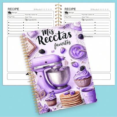  DANPERJI 1 Yemek Kitabı - Mor Renkli, Spiralli Sert Kapaklı, Mutfak Temalı Tasarım, 100 Tarif Kapasiteli, A5 Boyutunda, Pişirme, Yemek Yapma ve Yemek Planlama İçin Uygun - Ev Aşçıları ve Profesyonel Şefler İçin İdeal Hediye - Tarif Defteri