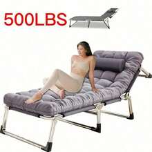 Folding Bed With Cushion - Lightweight And Portable Single Size, With Sturdy Metal Frame, Ergonomic, Suitable Outdoor Sports, Summer Exploration, Beach, Picnic - Durable Foldable Design, Camping Accessories, Comfortable Fabric - 升級版 - 附棉墊 - 承重能力500磅 - 查看 8