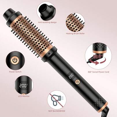 ATOPSKINS Bàn chải tóc 2 trong 1 duỗi & uốn (Màu đen) | Bàn chải tạo kiểu 32mm tạo lọn tóc xoăn bồng bềnh | Điện áp kép, di động | Tạo kiểu chuyên nghiệp không gây xơ rối | Quà tặng lý tưởng cho dịp lễ | Cần thiết cho gia đình, du lịch, công sở, tiệc tùng và kỳ nghỉ