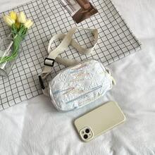 Niche Design White Embossed Waist Bag, 3D Embossed Rhombus Pattern Crossbody Bag, Elegant Casual Chest Bag - Multicolor - View 2