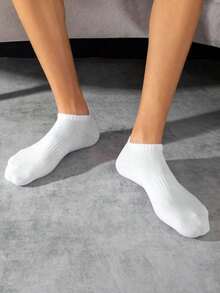 1/5/10双装男士运动袜，白色短袜，吸湿透气，适合网球、羽毛球、跑步、篮球等运动 - 彩色 - 查看 3