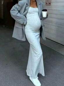 Đầm bầu maxi không tay cổ tròn thoải mái, được làm từ chất liệu co giãn cao cấp, thiết kế đặc biệt dành cho phụ nữ mang thai mùa hè. - Xám - Xem 1