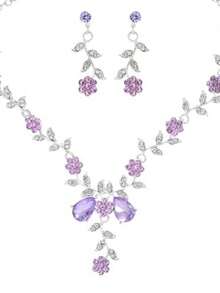1 Set Of Jewelry - Sunflower Crystal Necklace & Earrings Set, Wedding Party Accessories For Women - Purple - View 3