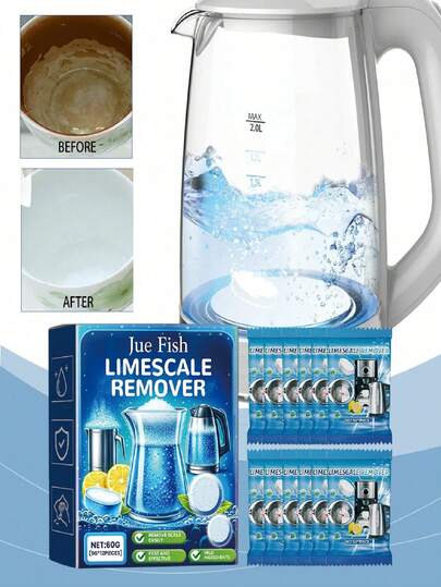 JUE FISH Limescale Cleaning Effervescent Tablets, Stainless Steel Pot & Kettle Descaling Cleaner Lemon Descaling Cleaning Tablets