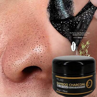  MELAO竹炭撕拉面膜，深层清洁黑头，净化毛孔，去除黑头和白头，适合油性及痘痘肌肤，50克/1.76盎司