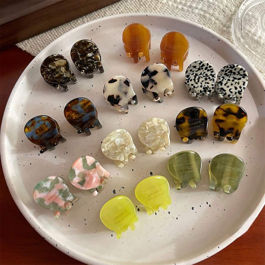 2 Pcs/Set Mini Acetate Hair Claw Clips Round Geometric Hair Claws Simple Cute Sweet Hair Clips Side Clips Women's Hair Accessories, Dopamine Hair Clips Hairpins Hair Clips Hair Ties Hair Clips For Autumn And Winter Holiday Outfits For Women Summer Outfits - Multicolor - View 1