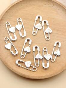 10pcs/set Metal Minimalist Alloy Paper Clip & Heart Shaped Brooch Pendant, DIY Fashion Accessory Material - Antique Silver - View 5