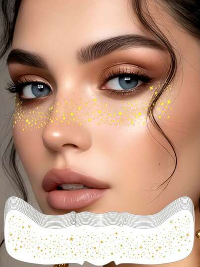 12 pièces Paillettes d'or Taches de rousseur Tatouages Visage Autocollants Étoiles Pailletées Tatouages Temporaires Imperméables Paillettes Pour Femmes Maquillage Rave Fête Festival Été Bal de Promo Accessoires de Pâques