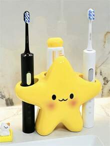 1pc Cute Star Shaped Plastic Toothbrush Holder - No Installation Bathroom Storage Rack, Adorable Expression Design, Made Of Plastic, Suitable For Electric And Manual Toothbrushes, With Toothpaste Storage Space, Space-Saving Toothbrush And Toothpaste Organizer, Bathroom Accessory - Multicolor - View 3