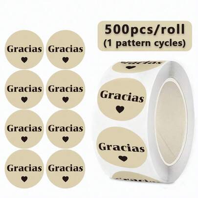 500张/卷 经典德式感谢贴纸，适用于婚礼、派对、生日礼物包装、烘焙封口贴纸、甜点包装标签、赠品贴纸、礼品包装封口装饰贴纸、圆形装饰贴纸、毕业装饰、伴娘礼物、婚礼贴纸