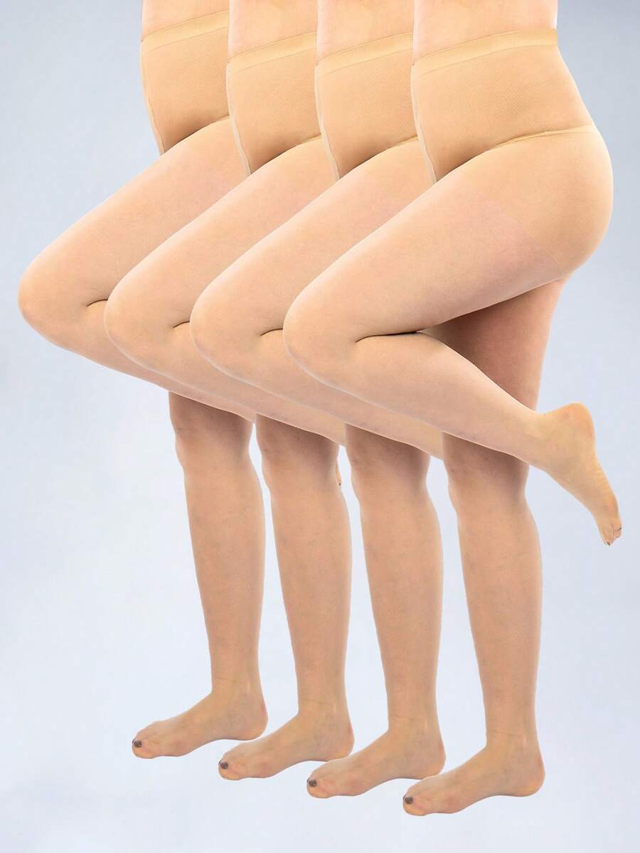 4双/包 大码女士20D尼龙连裤袜 - 米色 - 查看 1