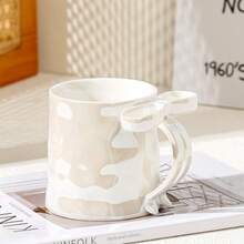 1pc Creative Pearl Glaze Bow Tie Mug, High-Quality Couple Cup, Ceramic Mug (Please Refer To Image 7 For Bulk Order) - Multicolor - View 6