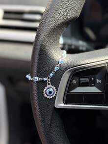 1pc Silver Devil's Eye Steering Wheel Decor, Personalized Steering Wheel Accessory, Car Interior Decoration - A - View 2