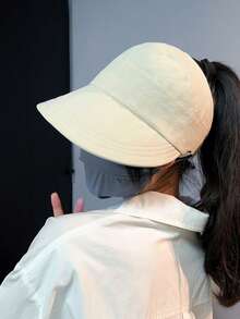 1pc Women's Breathable Foldable Sun Hat, Wide Brim, UV Protection, Open-Top Peaked Cap, Suitable For Ponytail - A - View 3