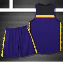 Set Jersey Basket 2 Potong yang Dipersonalisasi - Atasan Tanpa Lengan + Celana Pendek dengan Nama, Nomor, dan Logo Tim yang Dicetak Sesuai Pesanan, Hadiah Hari Ayah, Cocok untuk Olahraga/Mendaki - Purple - View 3