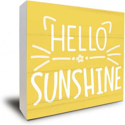 1pc 5*5inch(12.4*12.4cm) Summer Decor, Hello Sunshine Yellow Decor Wood Box Sign Block For Living Room Bedroom For Office Shelf Tabletop Decoration